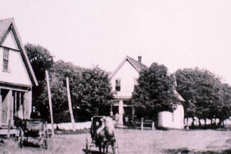 Black and white image of the Callbeck homestead in Central Bedeque, PEI