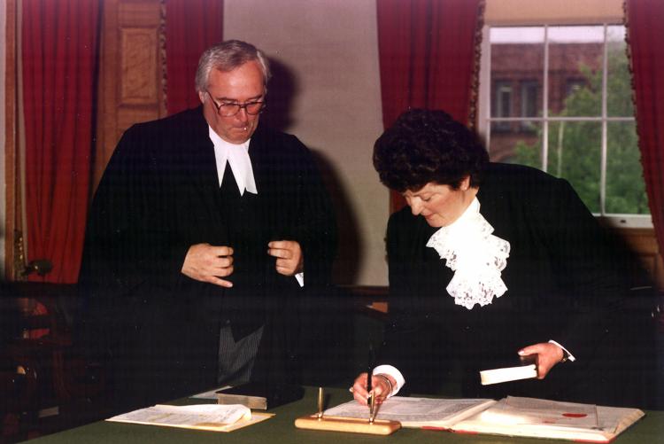 Nancy Guptill swearing-in as Speaker of the House with Clerk Allan Rankin looking on