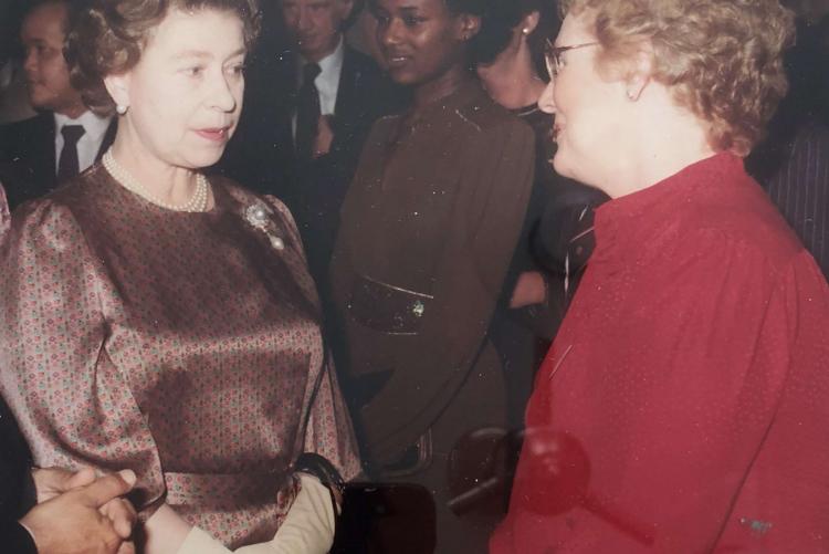 Marion L. Reid meeting the Queen, Commonwealth Day 1984