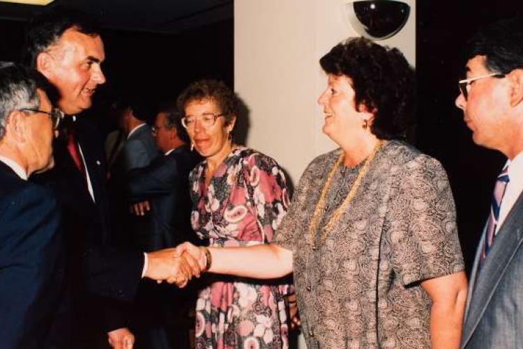 Nancy Guptill meeting the Right Honourable Ray Hnatyshyn, Governor General of Canada, summer 1992 